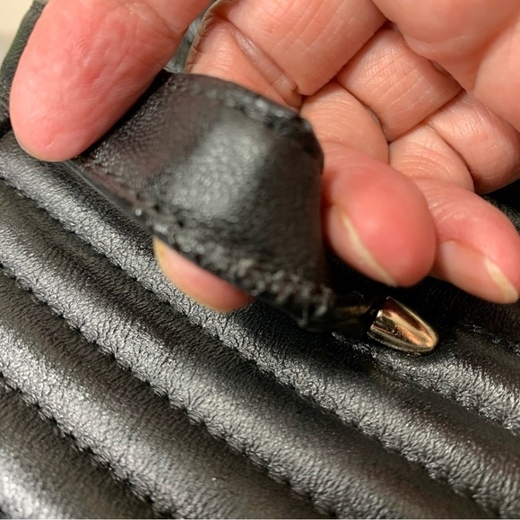 Celine Dion Black Leather Satchel Quilted Double Handles Classic Shoulder Bag - Picture 12 of 16